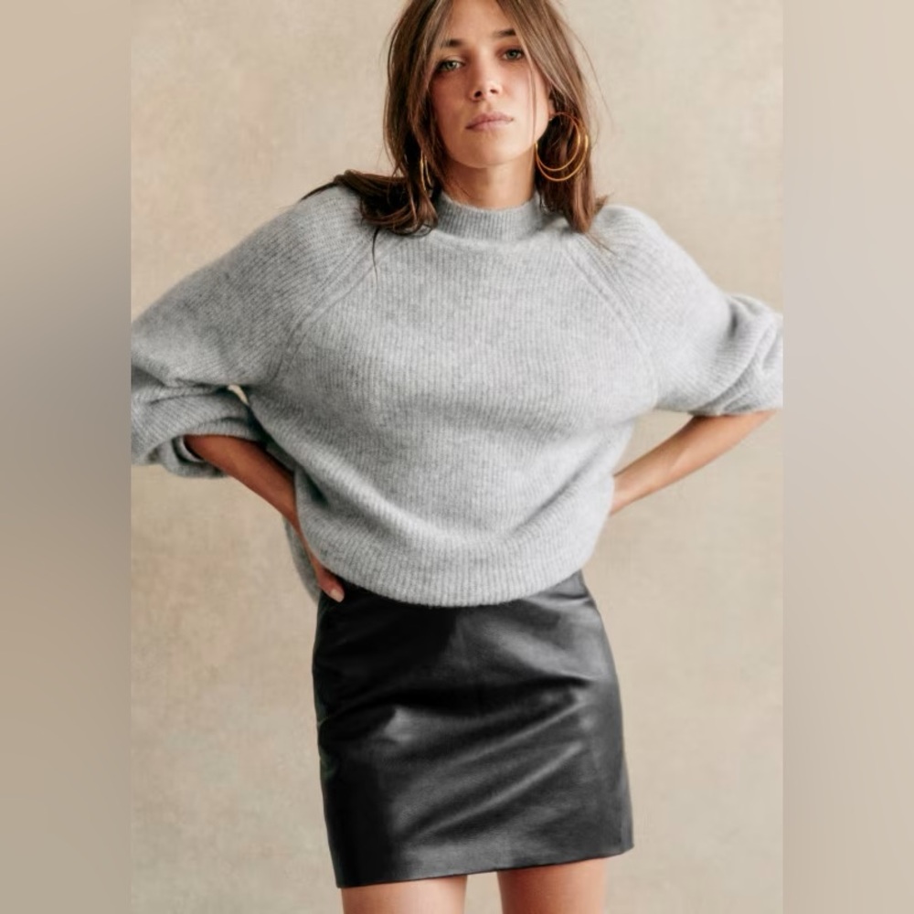 Sezane Black Leather Mini Skirt